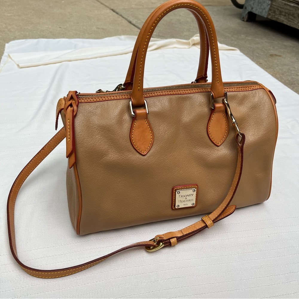 Dooney & Bourke leather barrel satchel in camel